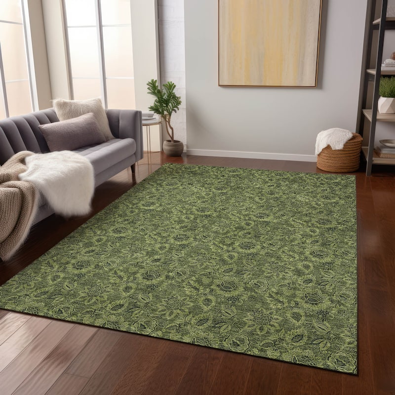 Machine Washable Indoor/ Outdoor Chantille Floral Rug