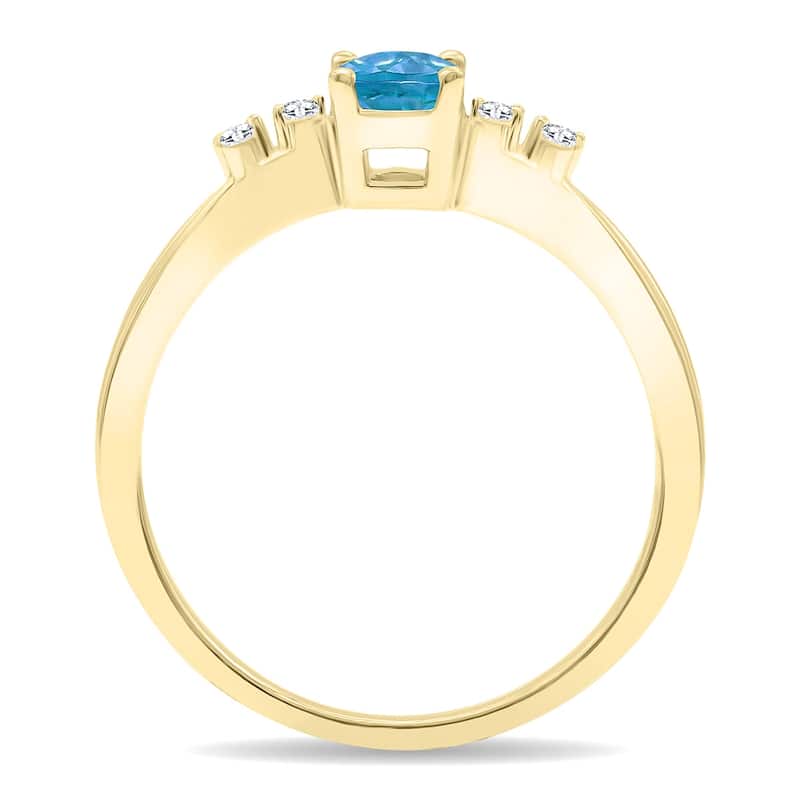 Women's Oval Shaped Blue Topaz and Diamond Sparkle Ring in 10K Yellow Gold