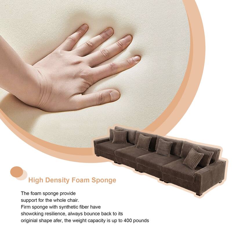 Modular Cotton Flannel Plush Sectional Sofa with Ottomans