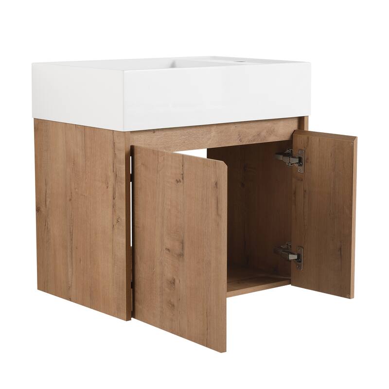 24-Inch Floating Bathroom Vanity with Thick Edge Resin Sink and Soft-Close Doors for Compact Spaces