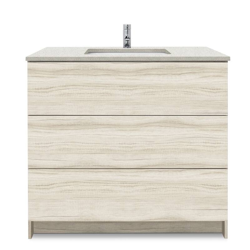 Element Standing 36 in x W x 22 in D x 35 in H Bath Vanity in Ebony with Galaxy White Quartz Top Single Hole