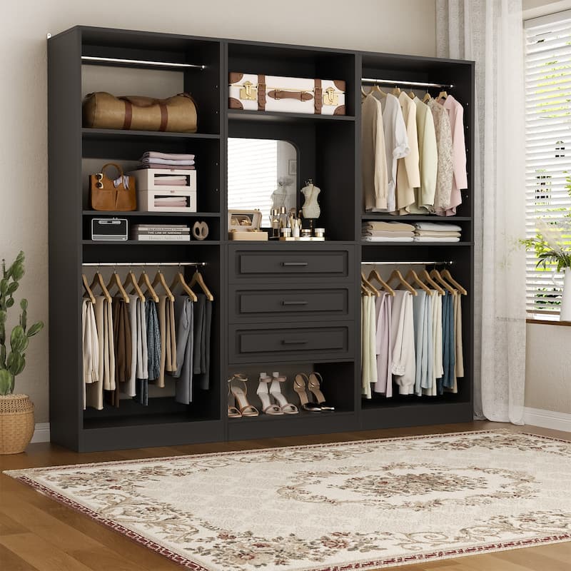 Cimly Set of 3 Closet System with Drawers, Freestanding Closet Organizer with Adjustable Shelves and Hanging Rods