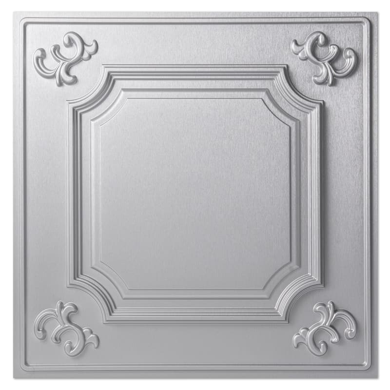 Art3d 2X2ft PVC Drop Ceiling Tiles in Argent Sliver,Glue Up Ceiling Tiles,12pcs