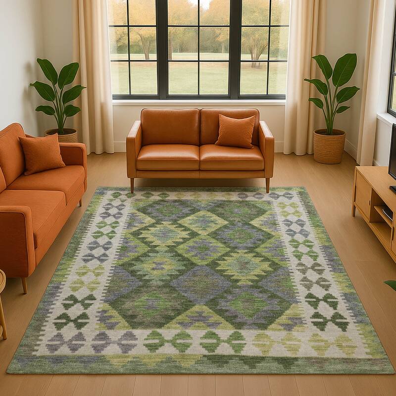 Premium Washable Super Soft Traditional Global Mayfield Rug - Olive - 5' x 7'6"