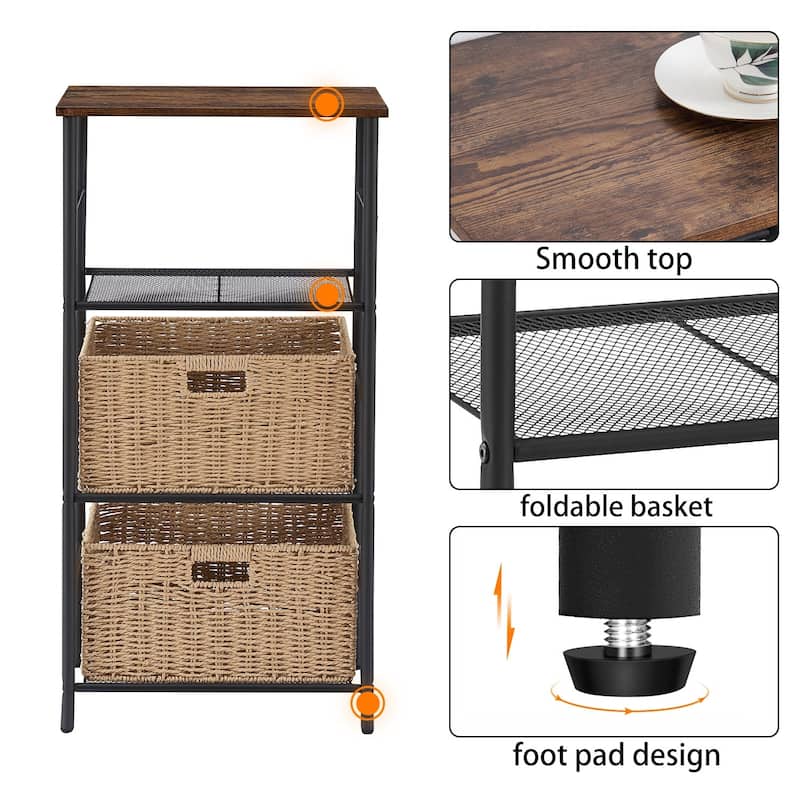 VECELO 3-Tier Nightstand Side Table/Bedside Table with Two Storage Baskets