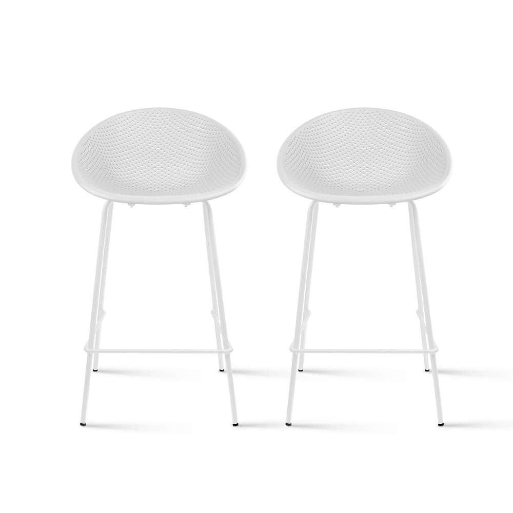 Set of 2 Counter height Bar Stools For Kitchen Egg Shaped Oval Seat Circle Dots Round Pattern for Indoor Outdoor