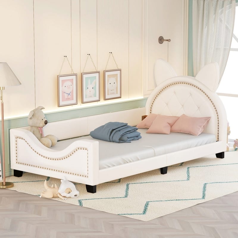 Twin Size Upholstered Daybed with Bunny Ears Headboard