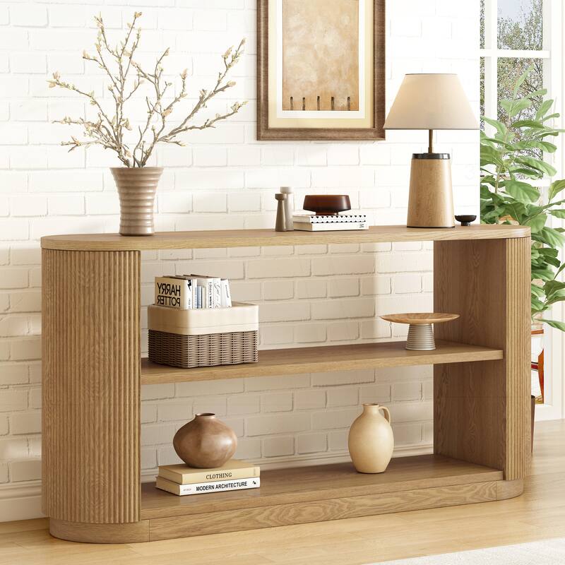 Versatile Slim Console Table with Open Shelf and Stylish Wood Grain for Living Room
