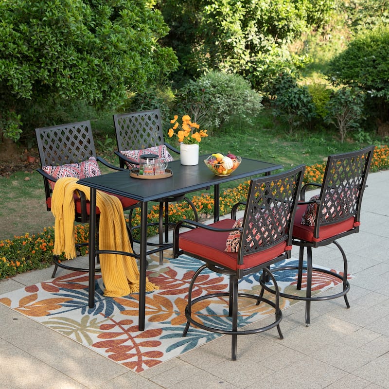 5-Piece Dining Bar Set, 4 Metal Swivel Bar Chairs and 1 Rectangular Metal Bar Height Table