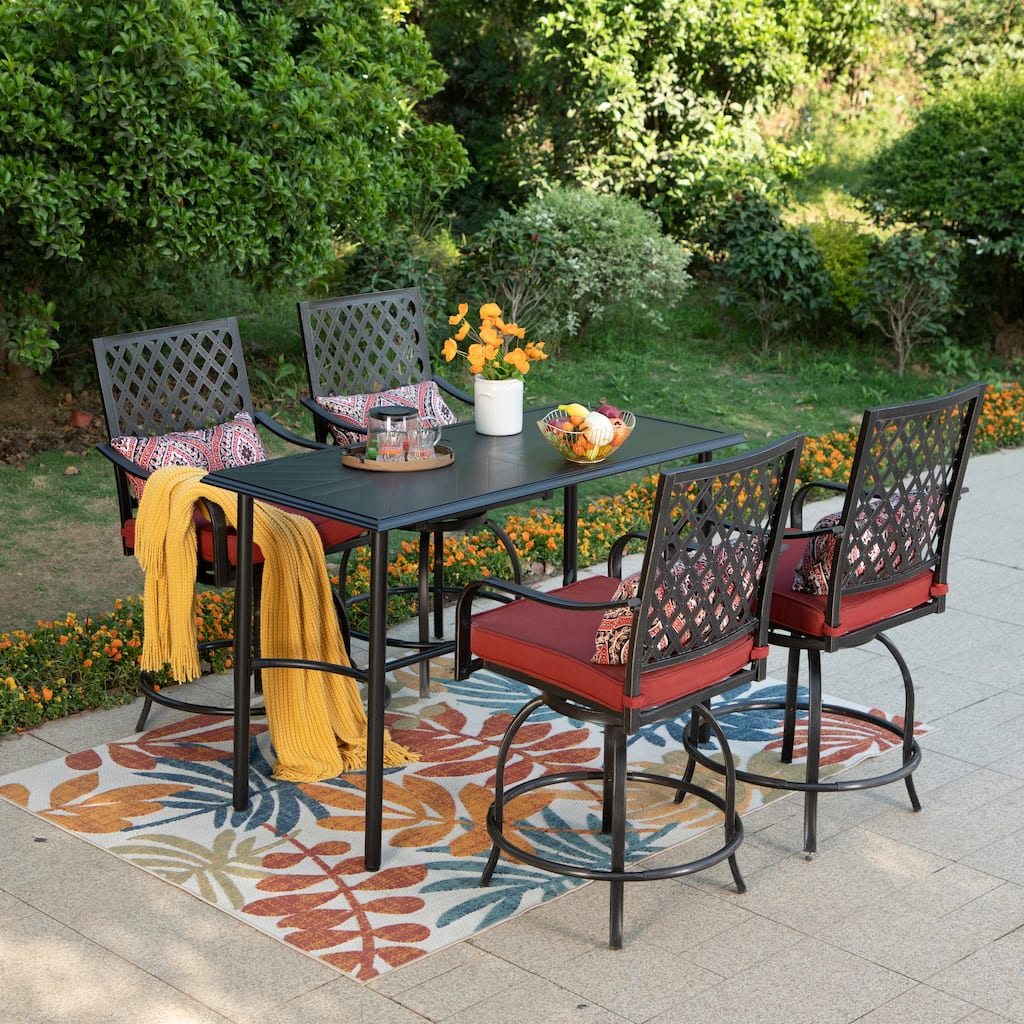 5-Piece Dining Bar Set, 4 Metal Swivel Bar Chairs and 1 Rectangular Metal Bar Height Table