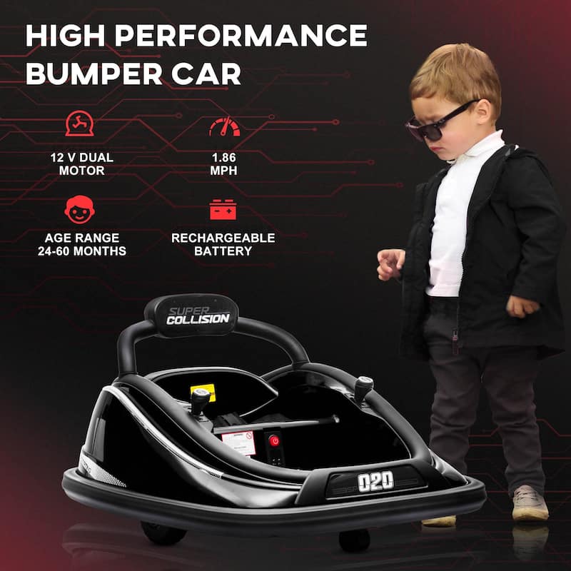 Exclusive Child Car with Remote Control, Black Rotating Bumper Vehicle with Joystick, Electric Car Toy with Built-in Music
