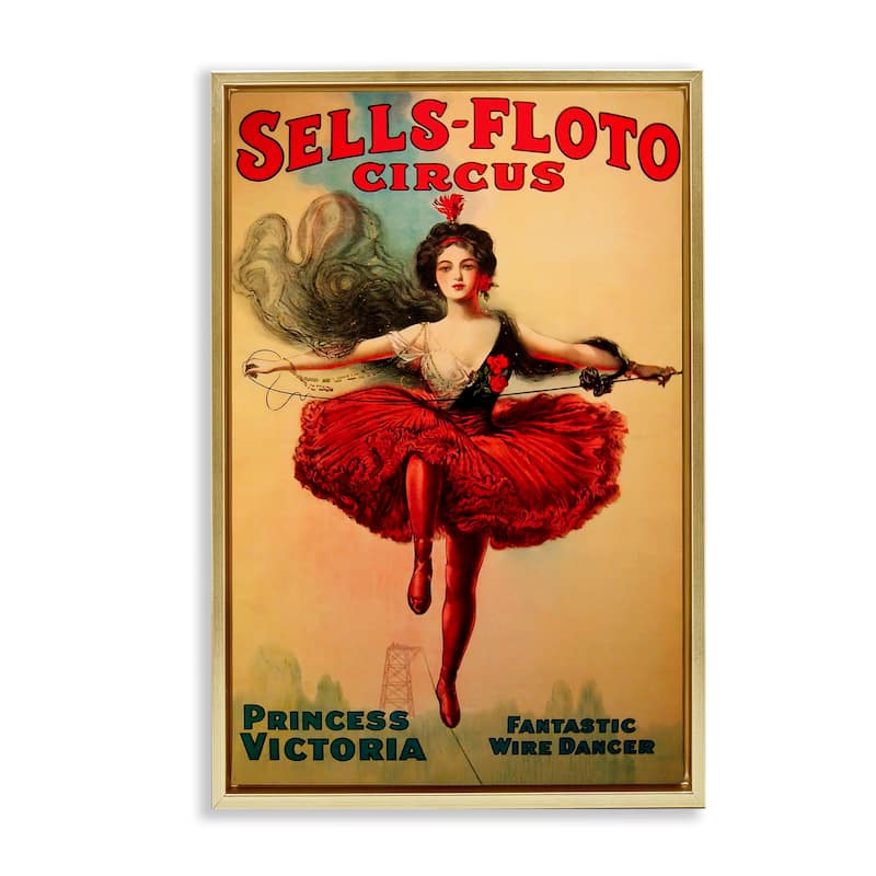 Stupell Sells-Floto Circus Vintage Poster Framed Floater Canvas Wall Art Design By Marcus Jules - 17 x 25 - Gold