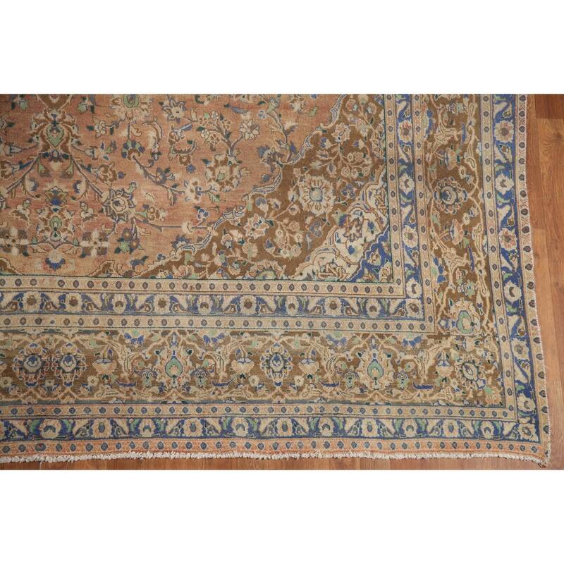Hand Knotted Oriental 100% Wool Carpet Traditional Floral Coral Mashad Area Rug - 12' 6'' X 9' 2''