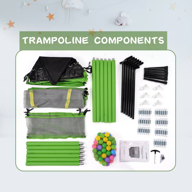 ASTM Approved Trampoline - Safety Enclosure, Ladder, Outdoor Recreational Use - Green - 55