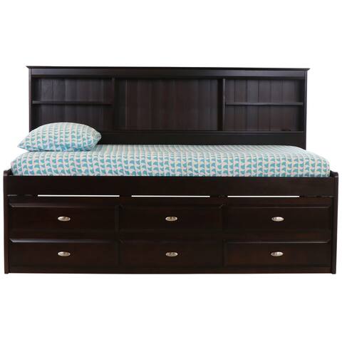 OS Home and Office Furniture, Solid Pine Twin Daybed with Six Drawer Storage Unit in Dark Espresso