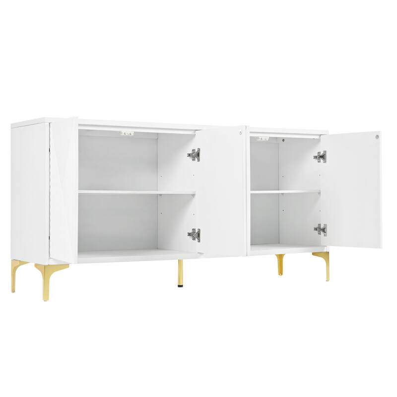 Modern light luxury style 60"L Large Storage Space Sideboard with 4 Doors and Rebound Device for Living Room and Entryway