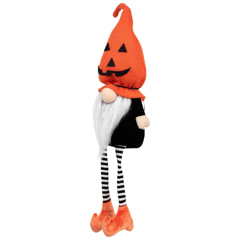 22" Orange and Black Halloween Gnome with Striped Dangling Legs - 19.75"
