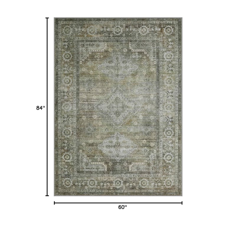 Mcow Sage Green Boho Pattern Ultra-Thin Low-Pile Washable Non-Slip Area Rug