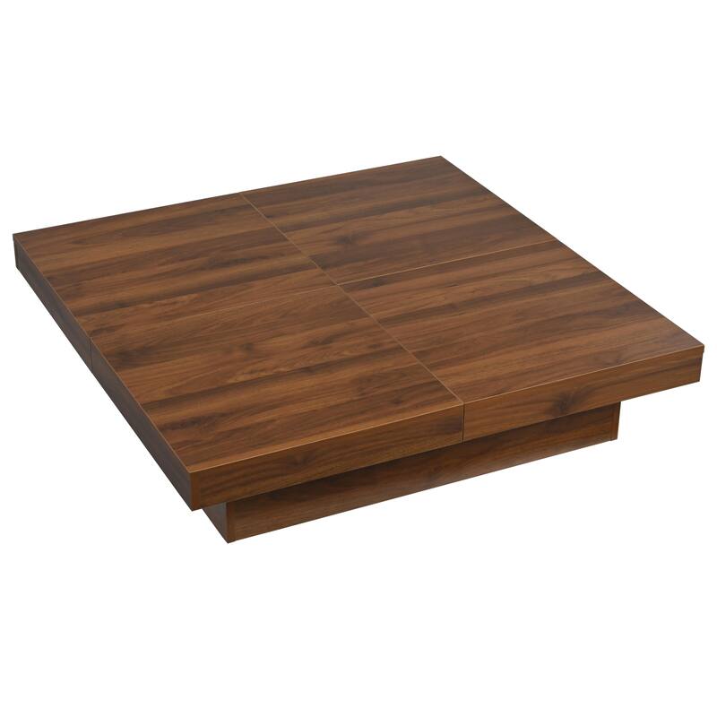Roomfitters Modern Square Coffee Table with Sliding Top, Hidden Storage Compartments, Low Profile 39.4"