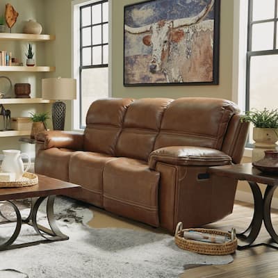 Fenwick Cognac Power Reclining Sofa with Power Headrests by Flexsteel - 89" x 42" x 42"