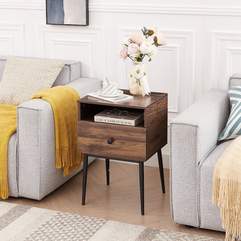 VECELO Modern 1-Drawer Wood Nightstand Set of 2