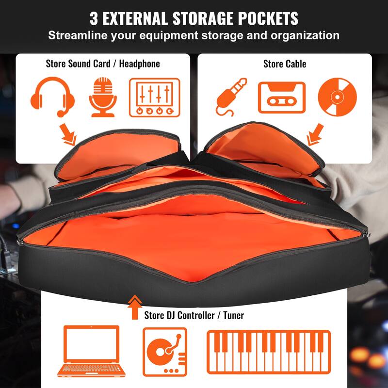 DJ Bag, 1200D Oxford Fabric, DJ Gear Carry Bag with a Storage Pocket 4.92 ft Removable Shoulder Strap 0.39 in Padding