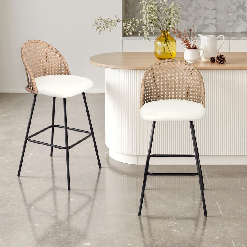 29.52"H Set of 2 Upholstered Bar Stools/ Counter Stools with Metal Leg - Set of 2 - Beige
