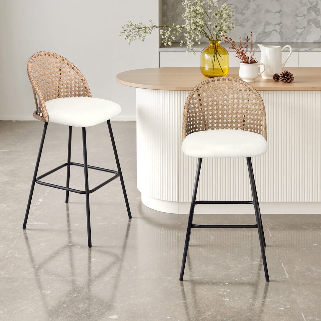 29.52"H Set of 2 Upholstered Bar Stools/ Counter Stools with Metal Leg - Set of 2