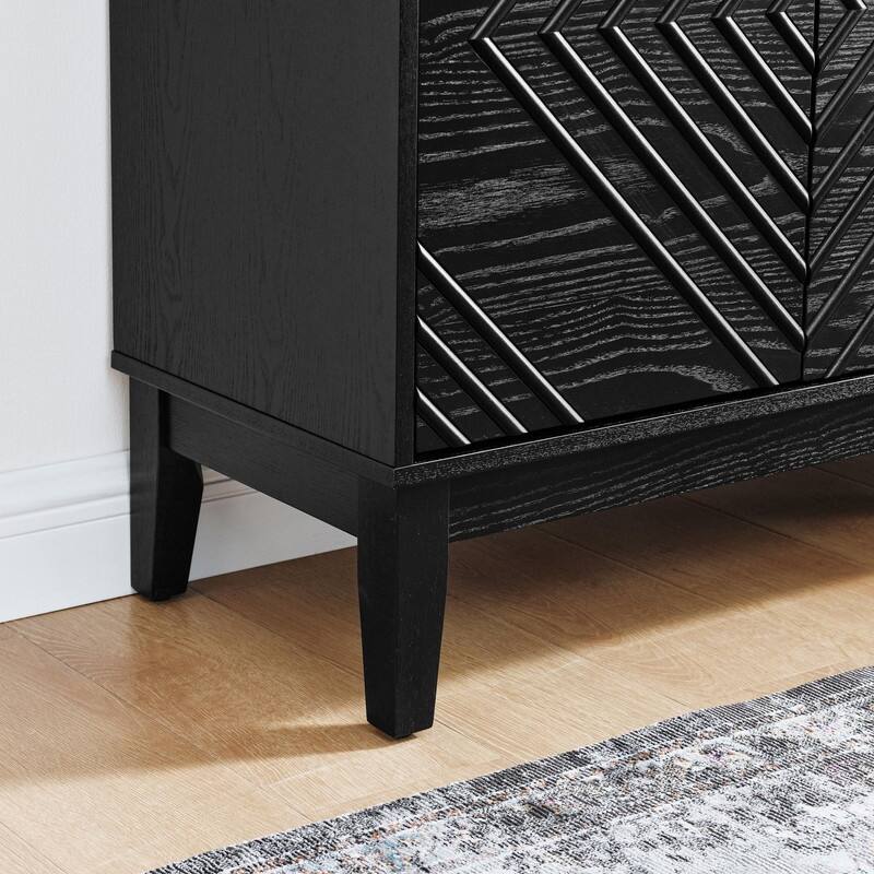 Farmhouse 60.5" Buffet Cabinet with Adjustable Shelves and Geometric Pattern for Stylish Storage Solutions