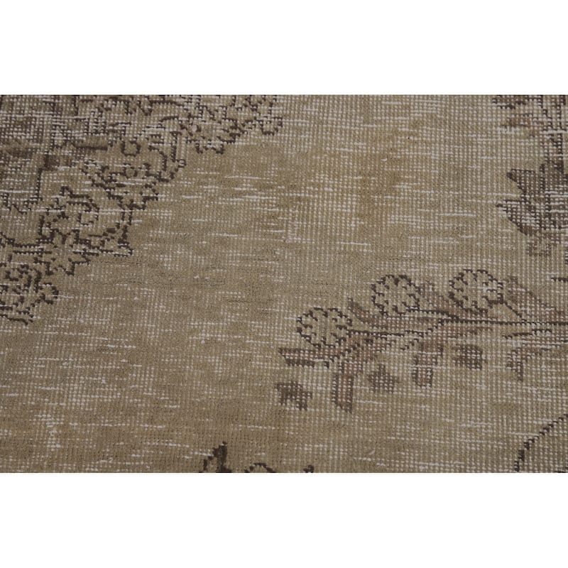 Distressed Tabriz Persian Area Rug Hand-Knotted Green Wool Carpet - 6'5" x 9'0"