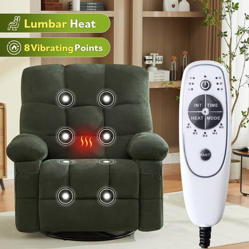Massage Recliner Chair with Vibration and Lumbar Heating 350LB Capacity Swivel Rocker