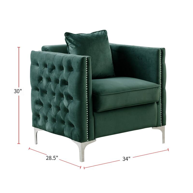 Velvet Upholstered Accent Chair with 1 Pillow