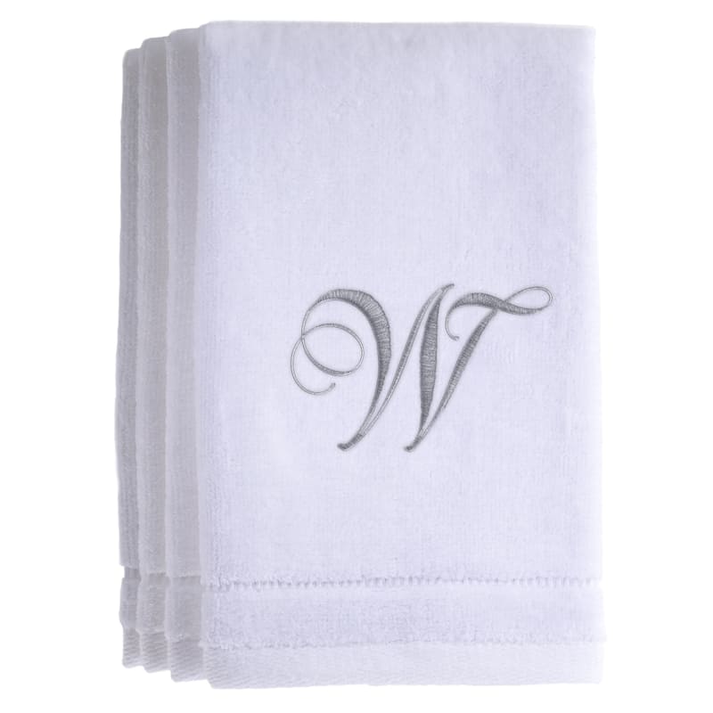 Monogrammed White Fingertip Towel Set of 4 Embroidered with Initial - W