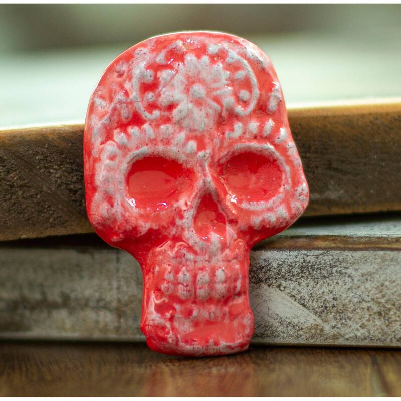 Novica Handmade Bright Skull Ceramic Magnet