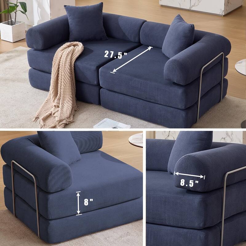 Modular Couch Sofa Bed, Convertible Design with Removable Armrests,Folding Mattress Couch for Small Spaces ,No Assembly