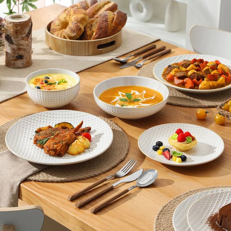 MALACASA LYDIA Embossed Stoneware 16-Piece Dinnerware Set