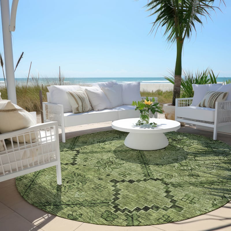 Machine Washable Indoor/ Outdoor Chantille Boho Global Rug - Olive - 8' x 8'