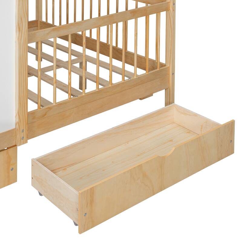 Kids Fence Platform Bed Full Size House Bed with Tent, Bookshelf, Light Strip, Charging Station, Shelves and Storage Drawers