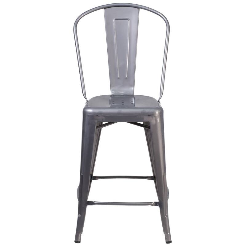 24" High Clear Coated Indoor Counter Height Stool with Back - 17.75"W x 22"D x 40.5"H - 17.75"W x 22"D x 40.5"H