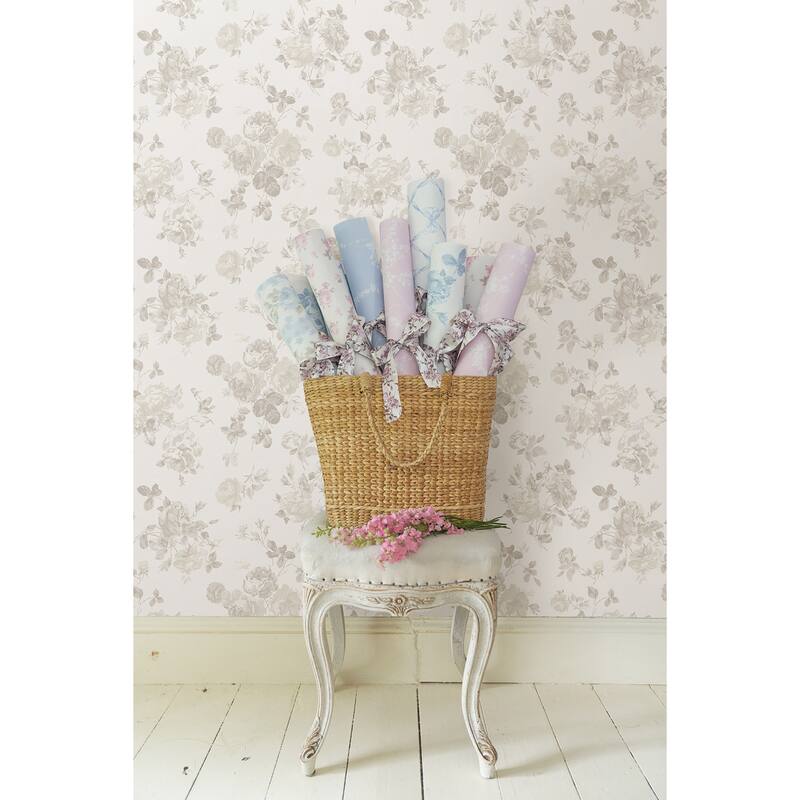 LoveShackFancy Everblooming Rosettes Dove Peel and Stick Wallpaper
