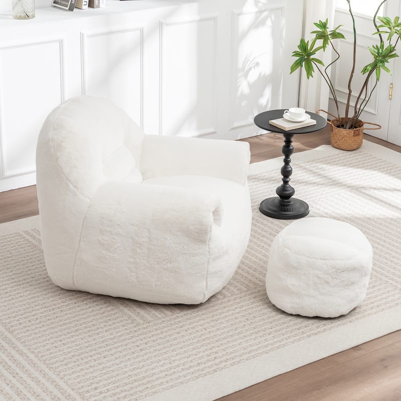 Comfy Bean Bag Sofa With Back Support, With Footstool,Faux Fur Bean Bag Chair For Adults And Kids