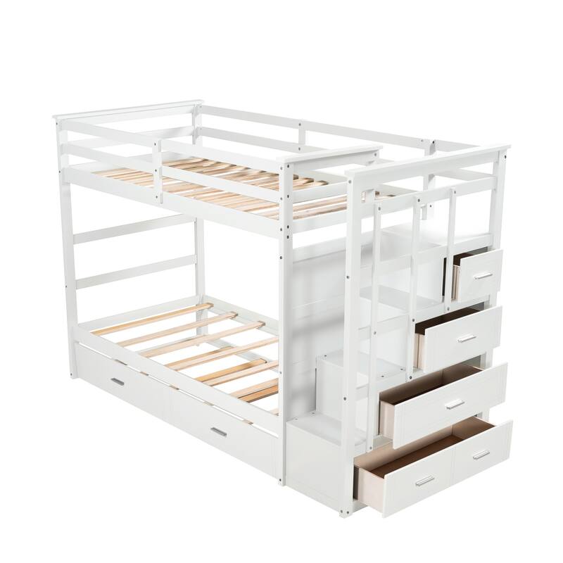 Solid Wood Bunk Bed , Hardwood Bunk Bed with Trundle and Staircase