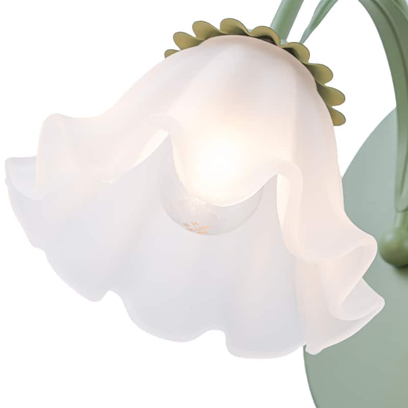 Green Metal Flower Frosted Glass Wall Sconce for Bathroom Vanity