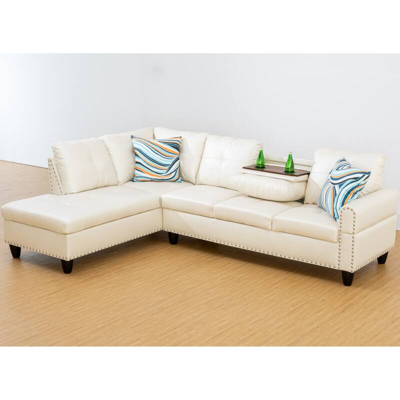 KISRAIS 97.5" Wide 2-Piece Vegan Leather Sectional Sofa Set for Small Space