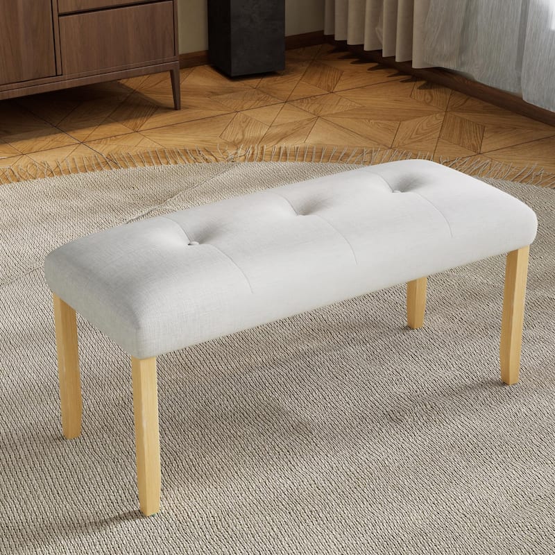 ​Tufted Linen Bench - 40" Multi-Purpose Seating - Beige+Natural