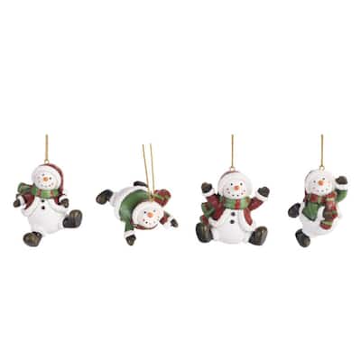 Transpac Resin Snowman w/Striped Scarf Ornament Set of 4 Christmas Home Decorations