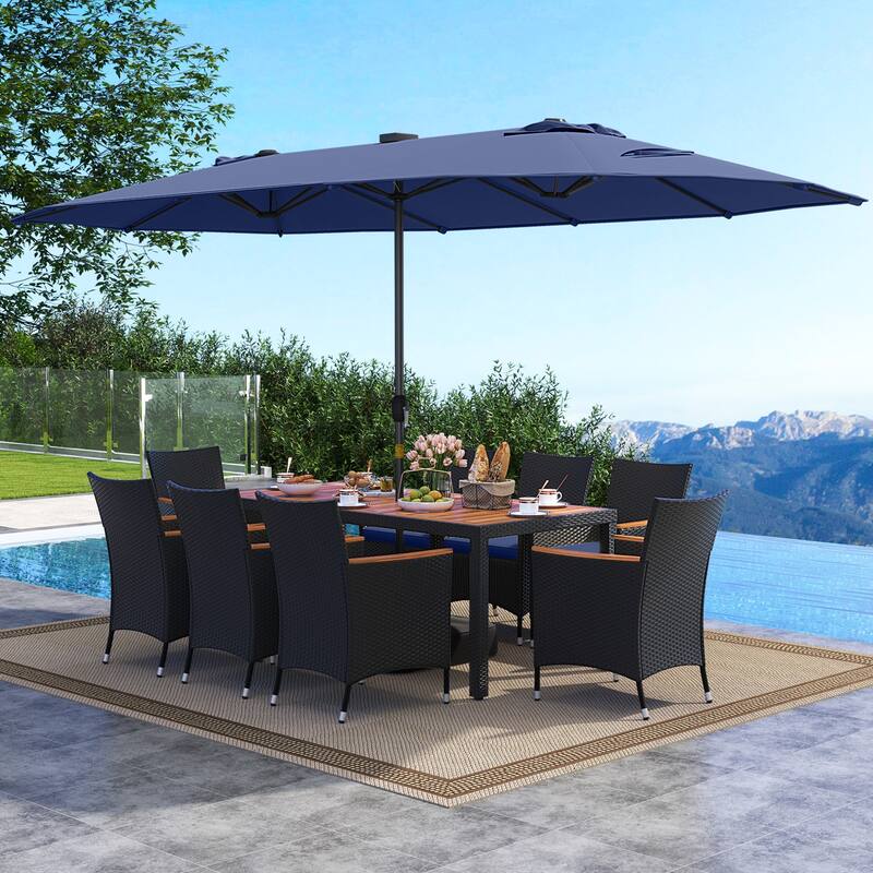 Gymax 11 PCS Patio Dining Set w/ 15ft Double-Sided Patio Umbrella