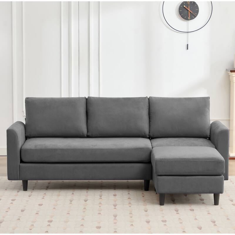 Snow Velvet Sectional Sofa - 3 Seats with 1 Ottoman - Dark Teal