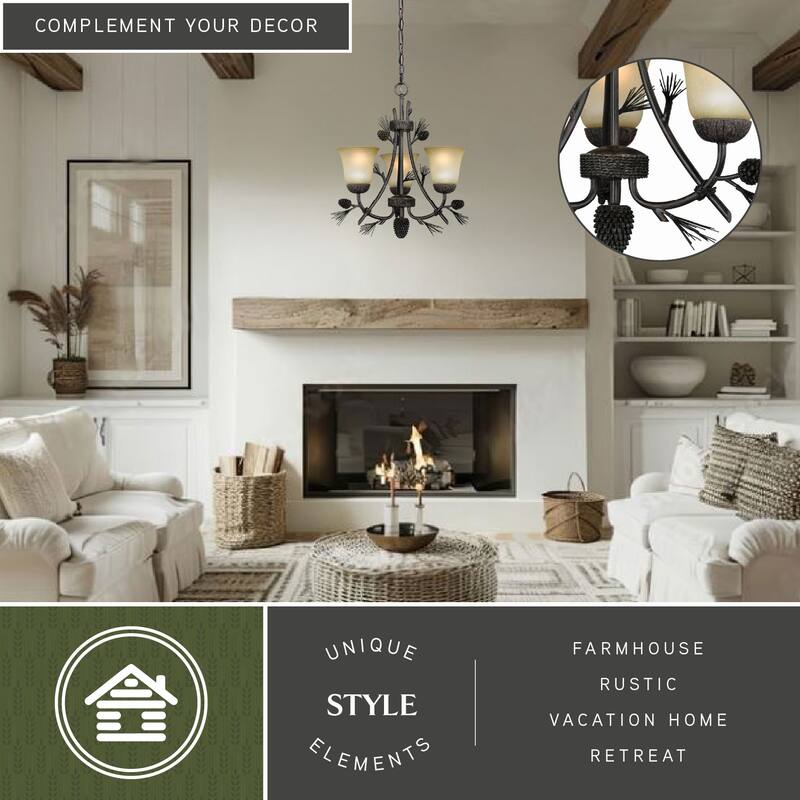 Sierra 3 Light Bronze Rustic Pinecone Mini Chandelier - 20-in W x 22-in H x 20-in D