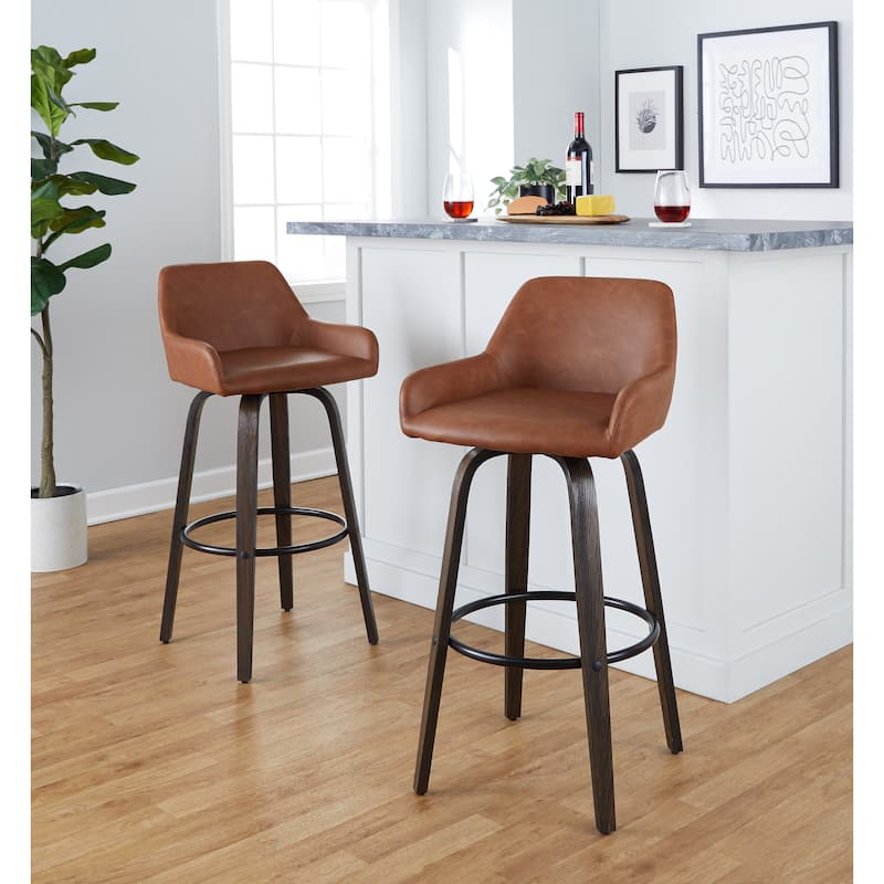 Porch & Den Galotti 30" Fixed-Height Bar Stool with Bent Wood Legs & Round Footrest (Set of 2)